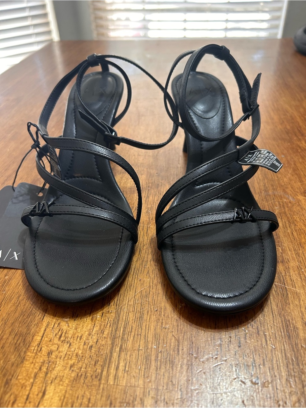 Armani Exchange Black Strappy Ankle Buckle Heels